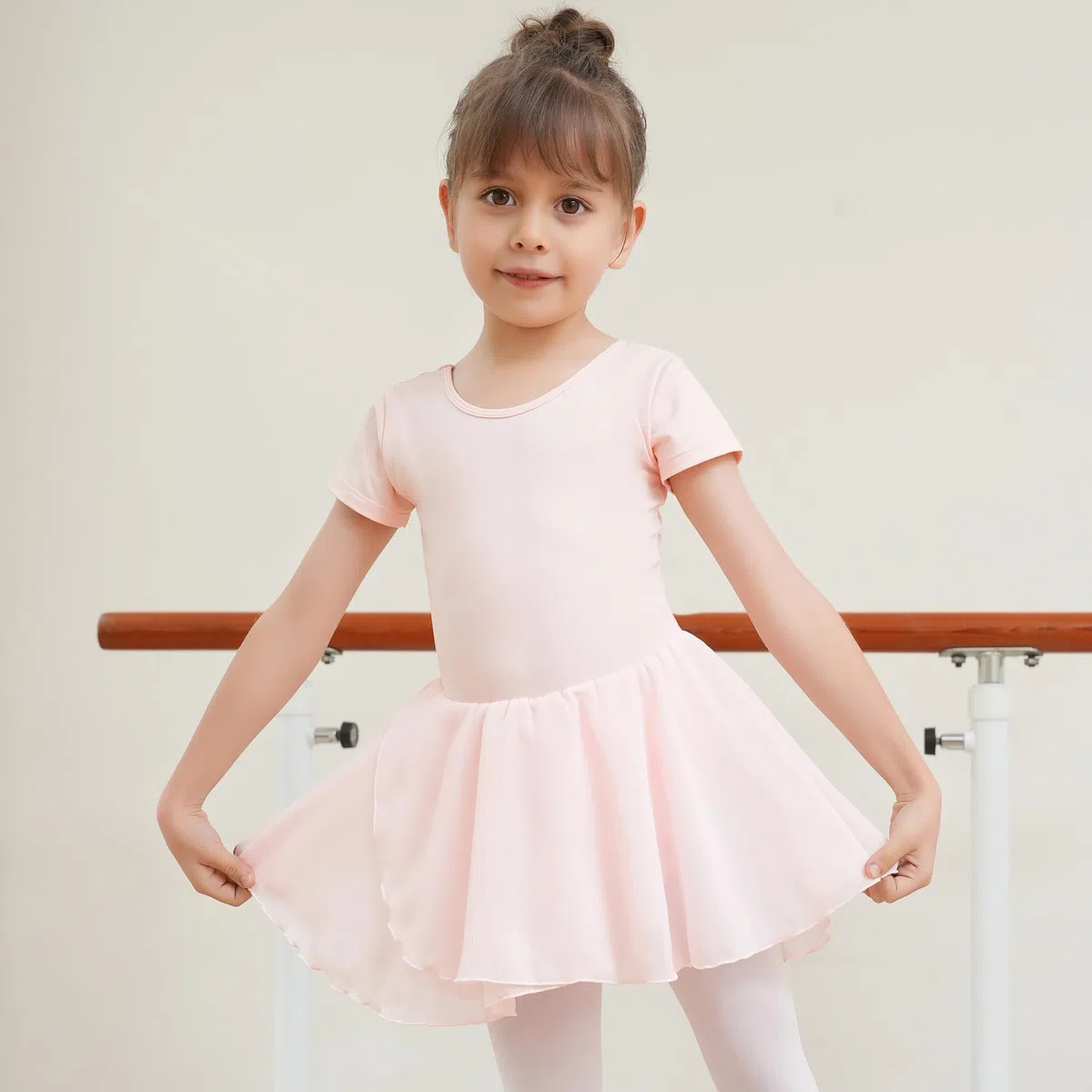Ragazza Vestito da Balletto Body Ginnastica e Danza in Cotone a Maniche Corte con Chiffon Gonna Tutu per Bambini