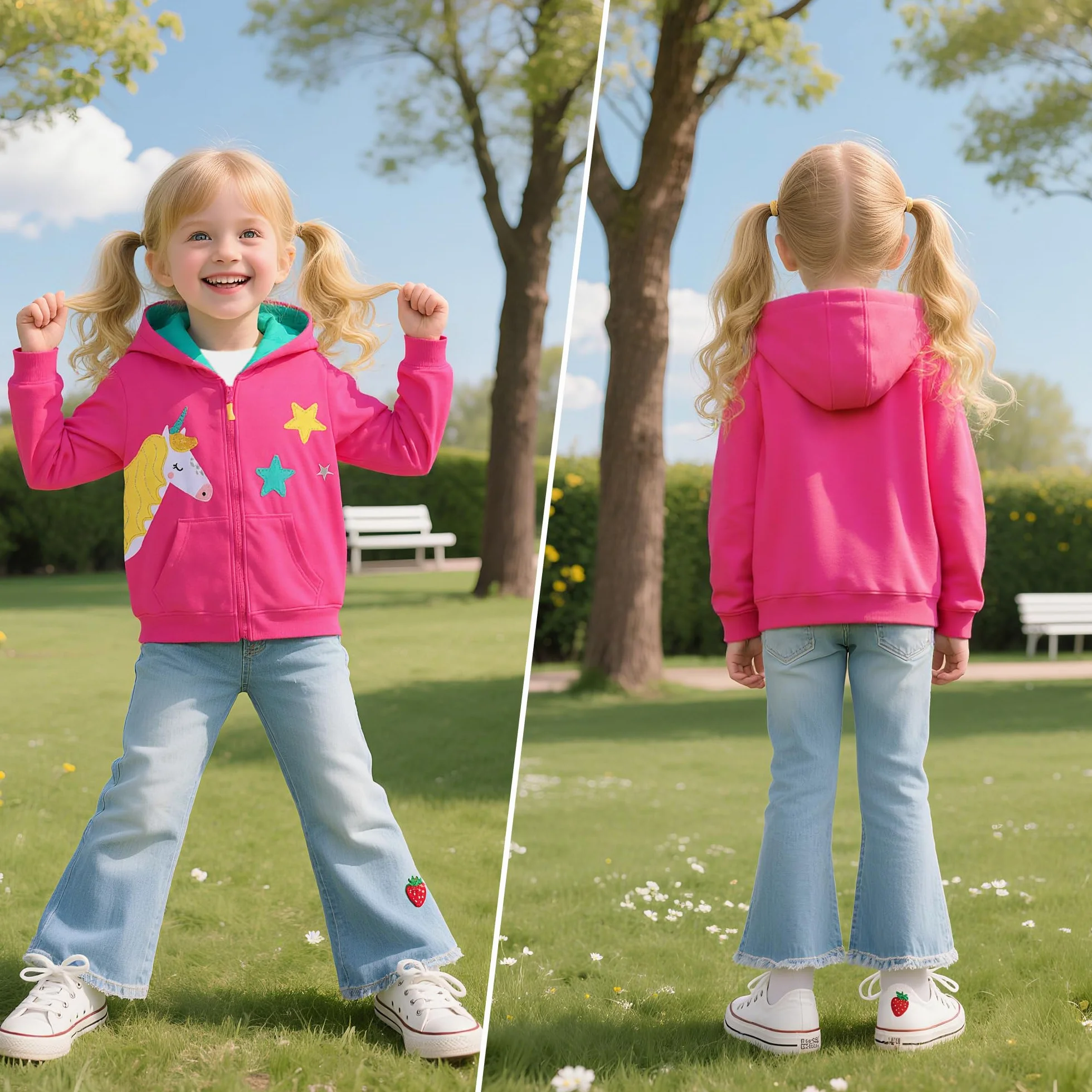 Felpe con Cappuccio Ragazza Zip Bambine Cotone Giacca Cappuccio a Manica Lunga Moda Carino Casual Hoodie con Cerniera e Tasche Vestiti Felpa per Ragazze età 3-8 Anni