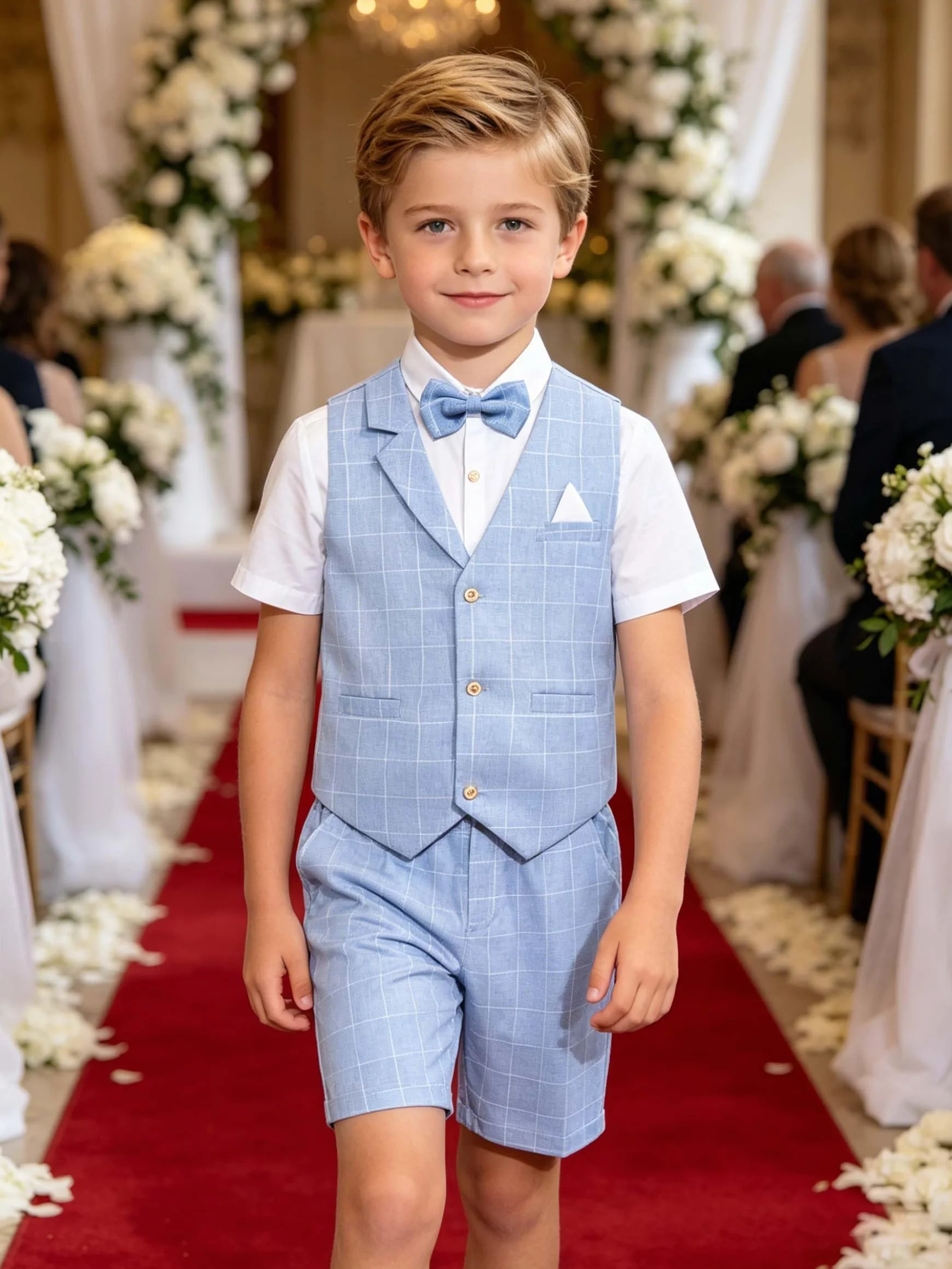 LOLANTA 4PZ Completo Cerimonia Bambino, Abito Bimbo Estivo con Gilet Pantalone Camicia e Papillon per 2-12 Anni