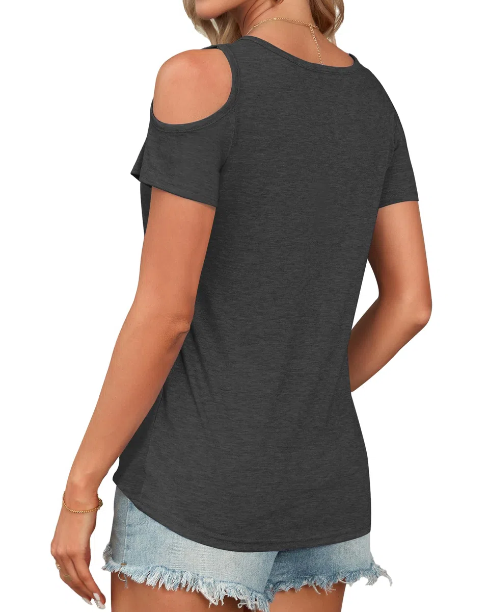 WNEEDU Magliette Donna Estive Manica Corta T Shirt con Scollo a V Senza Spalline Top Maglia Elegante