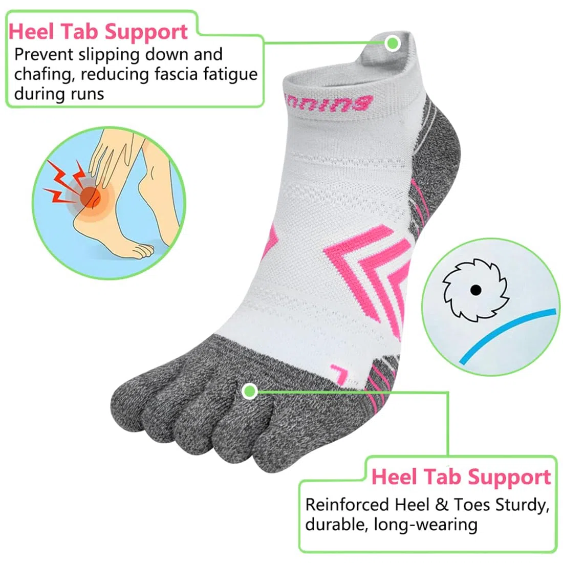 Donna Calzini Corte con Dita Separate Calze Corsa Cuscino Completo Sportive Calzini Cinque Dita Imbottiti Anti-Vesciche Allenamento Socks Traspirante - 6 Paia