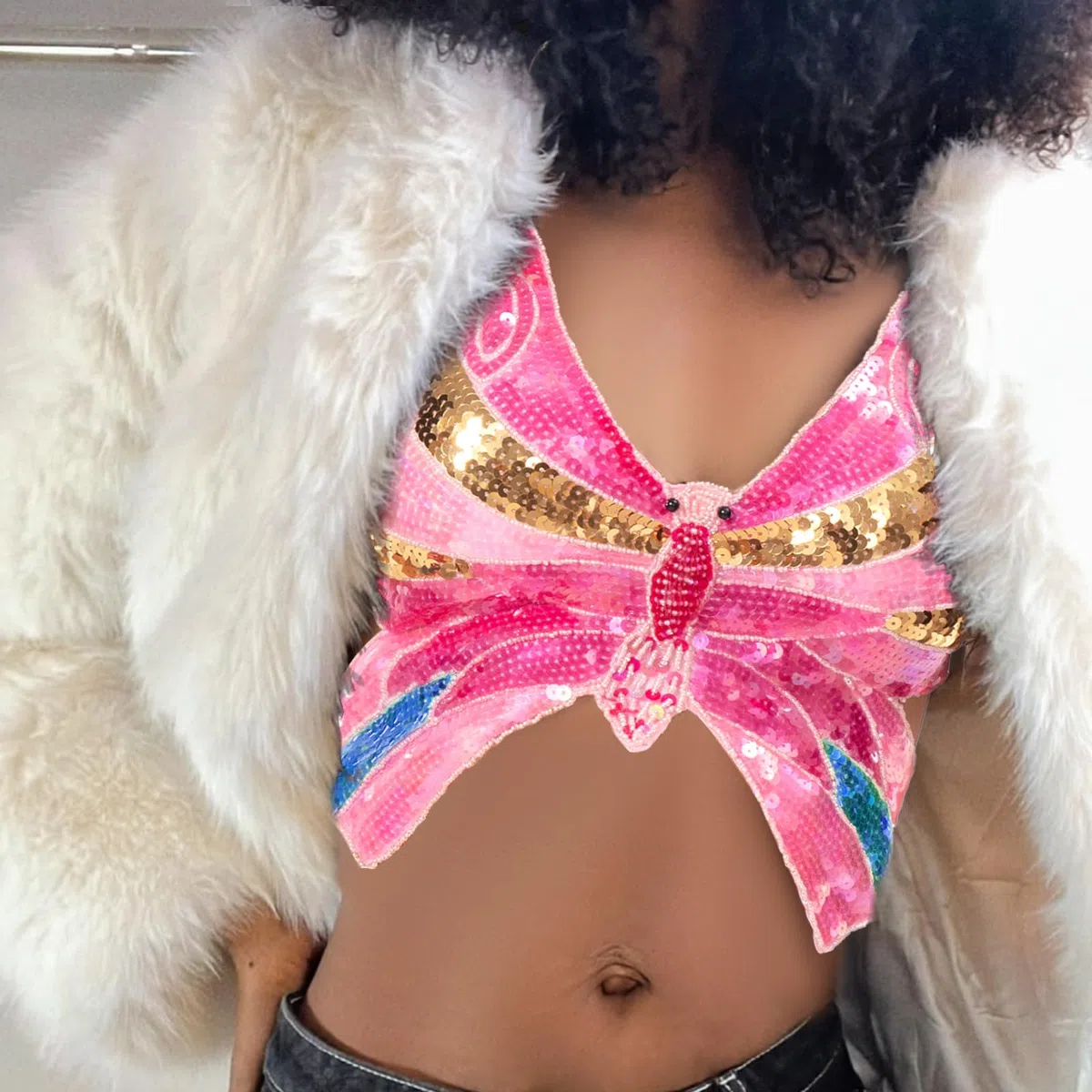 Baisdan Top a Forma di Farfalla per Danza del Ventre, Costume, Feste, Discoteca