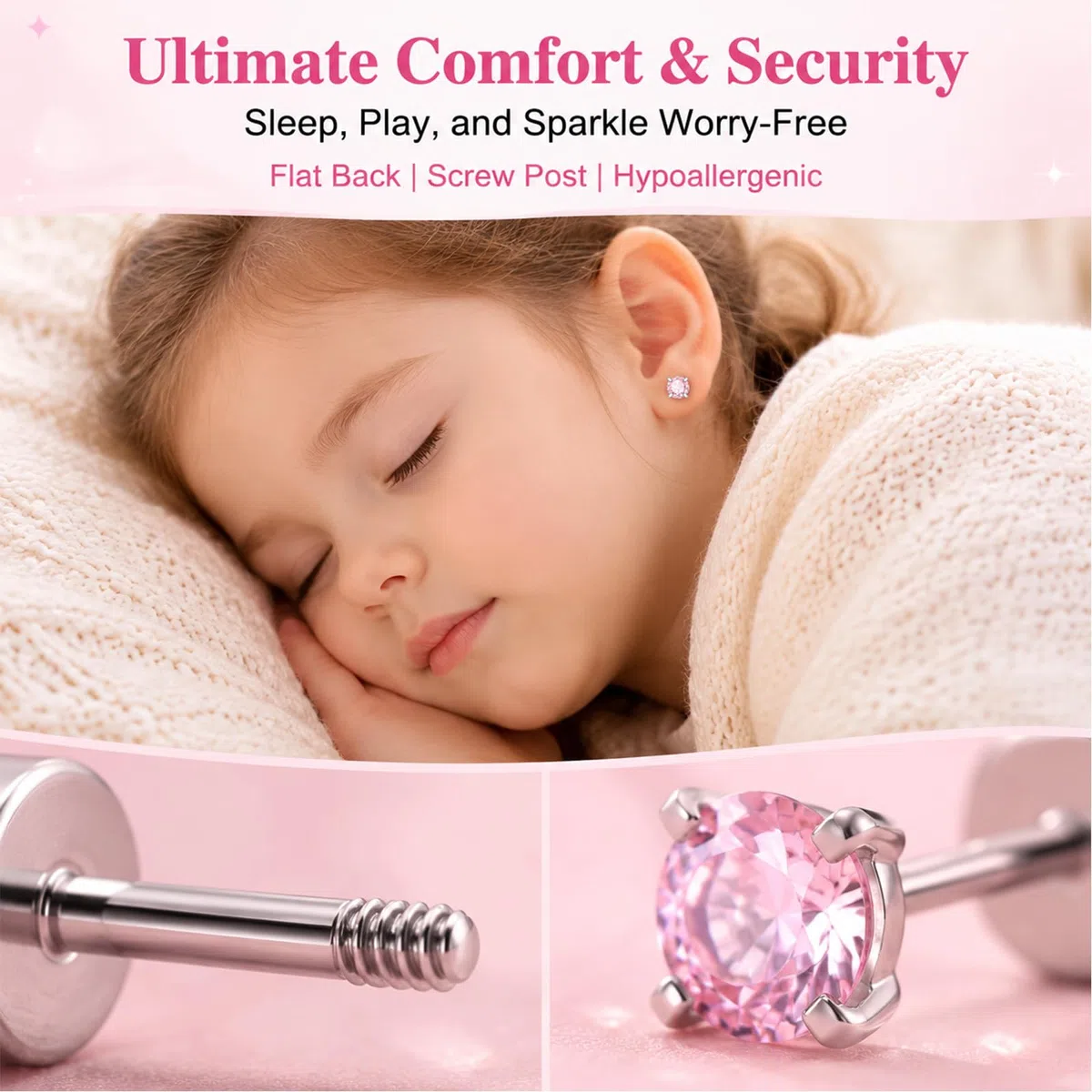 5 paia di orecchini per bambine, orecchini ipoallergenici per bambini neonati donne, leggeri in acciaio chirurgico fiocco rosa farfalla cuore fiore orecchini piatti