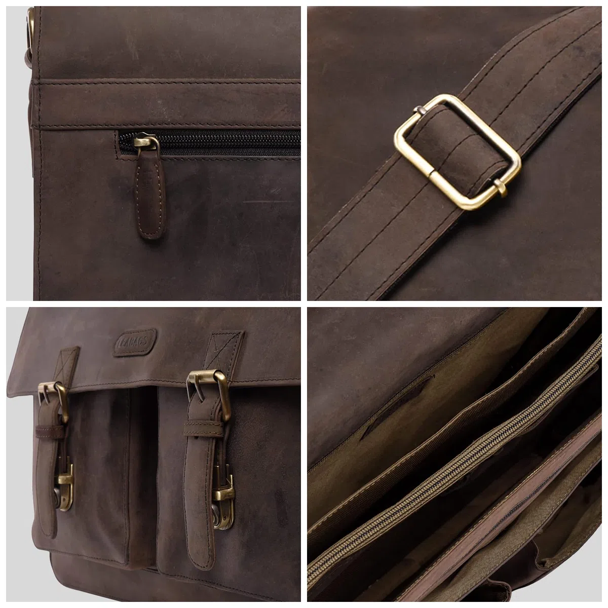 LEABAGS Borsa documenti per uomo e donna | Custodia per laptop in vera pelle 15" | Borsa a tracolla con tracolla | Borsa messenger | Borsa da lavoro