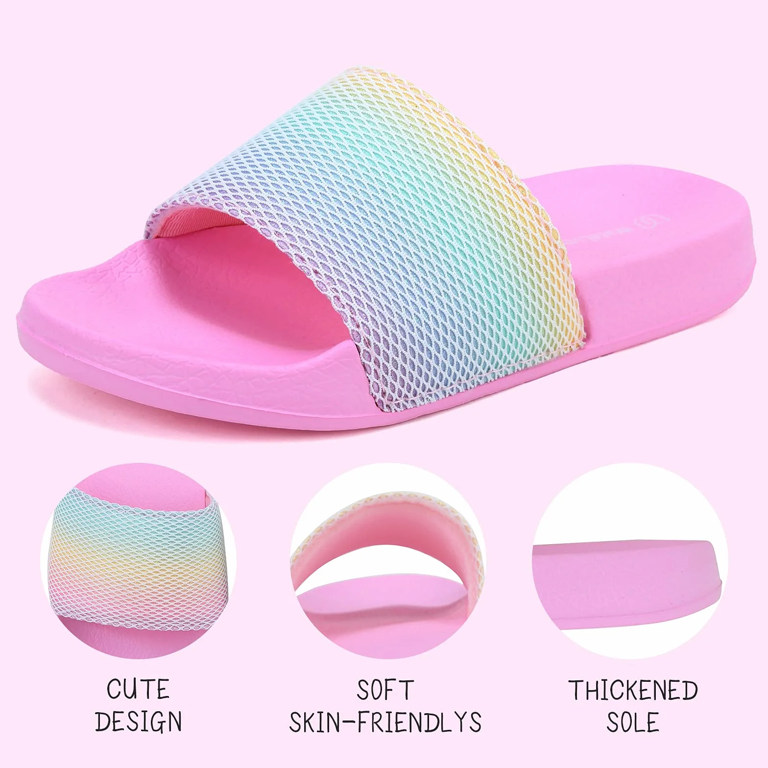 WateLves Ciabatte Bambina Estive Ciabatte Spiaggia e Piscina Antiscivolo Bambino Ragazzi e Ragazze Pantofole da Interno da Esterno a Punta Aperta(Arcobaleno 26/27EU)