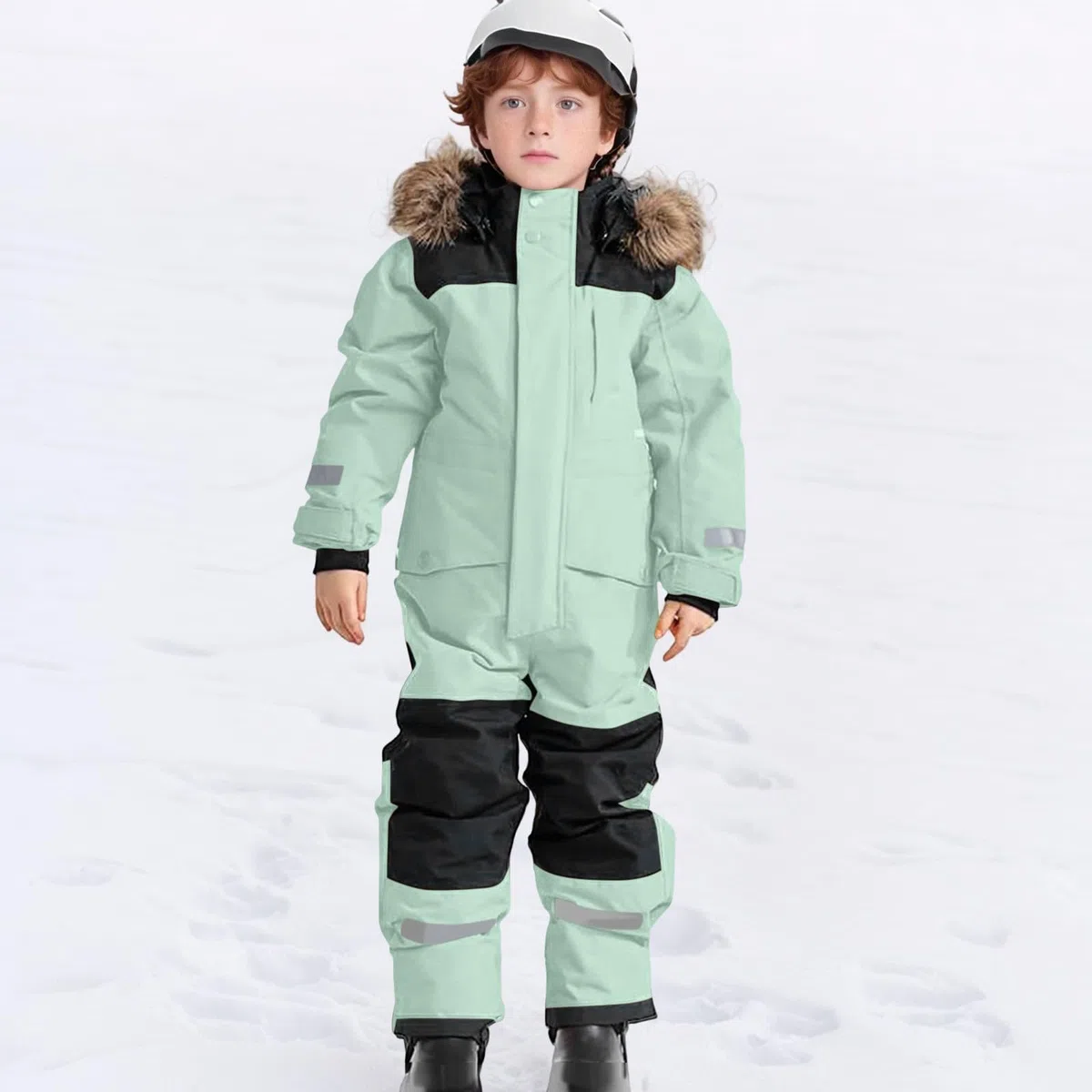 Tute da Neve Bambino e Ragazzi, Tute da Sci Bambine e Ragazze, Tuta da Neve di un Pezzo Bambini Invernale Outdoor Antivento Impermeabile e Traspirante Calda Tuta con (Light Green, 12-13 Years)