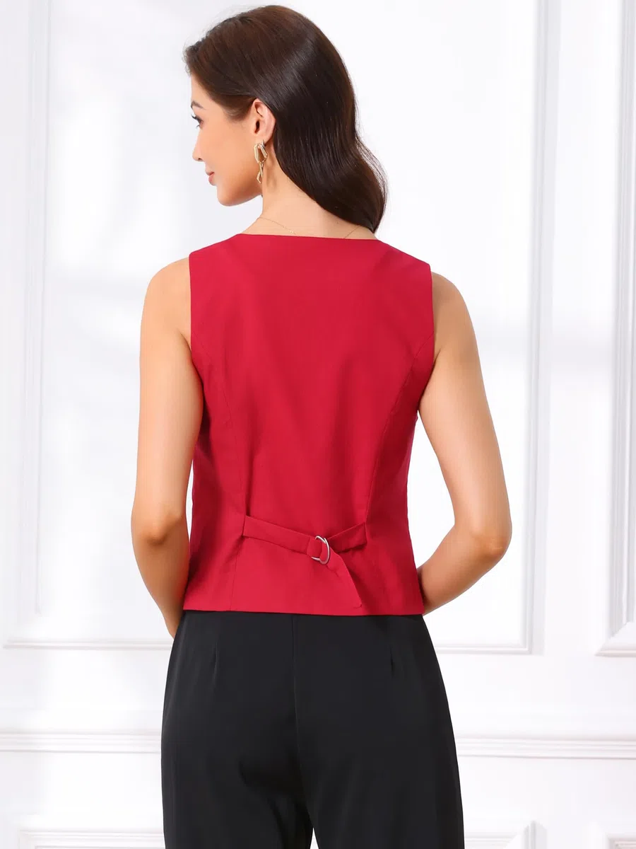 Allegra K Donna Gilet Per Gilet Estivo Senza Maniche Con Bottoni E Scollo A V Gilet Blazer