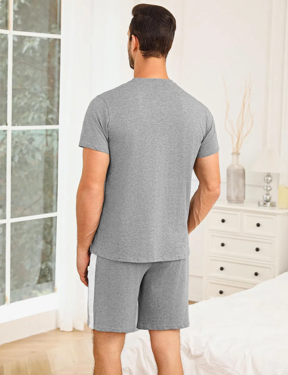 Marvmys Pigiama Uomo Cotone Pigiami Estivo Corto Pyjamas a Maniche Corte Completo Pigiami Due Pezzi Comodo e Traspirante per Casa