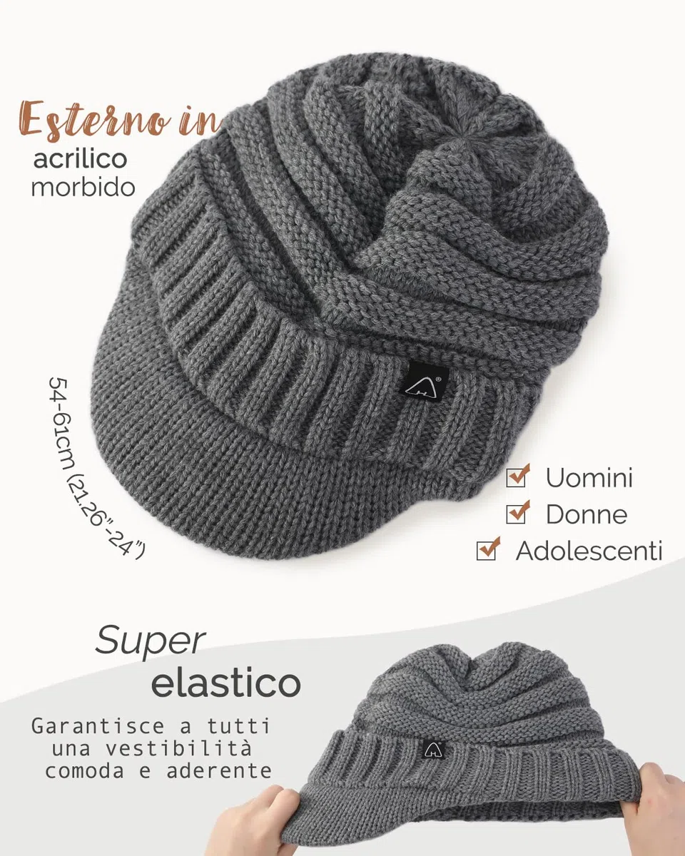 Hat Hut Cappelli da Donna da Uomo in Raso Foderato Cappelli Invernali Caldo Berretto in Maglia Unisex Slouchy Beanie con Visiera