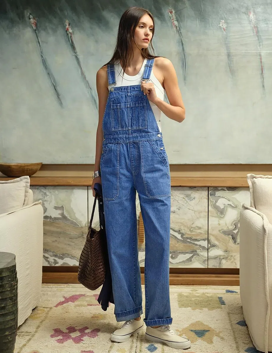 Fengbay Salopette da donna in denim, tuta da donna in denim, con spalline regolabili, casual, ampia, con tasche