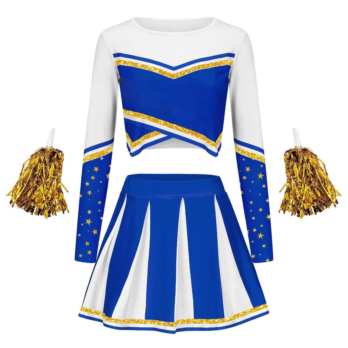 Generico Costume Cheerleader Donna, Vestito Cheerleader Donna, Uniforme da Cheerleader con Pon Pon, Costume da Cheerleader per Donna, Carnevale o Evento Sportivo Scuola Festa Cosplay