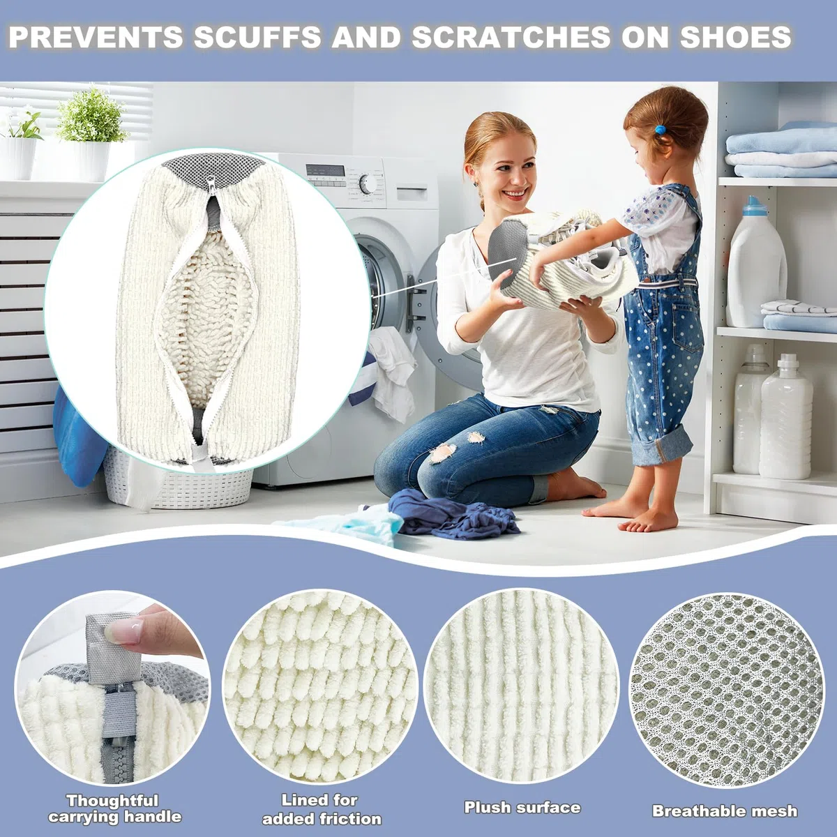 Sacchetti di lavaggio per scarpe, 2 pezzi, per lavatrice, per scarpe, maggiore attrito all'interno, con chiusura lampo, per sneaker, riutilizzabili