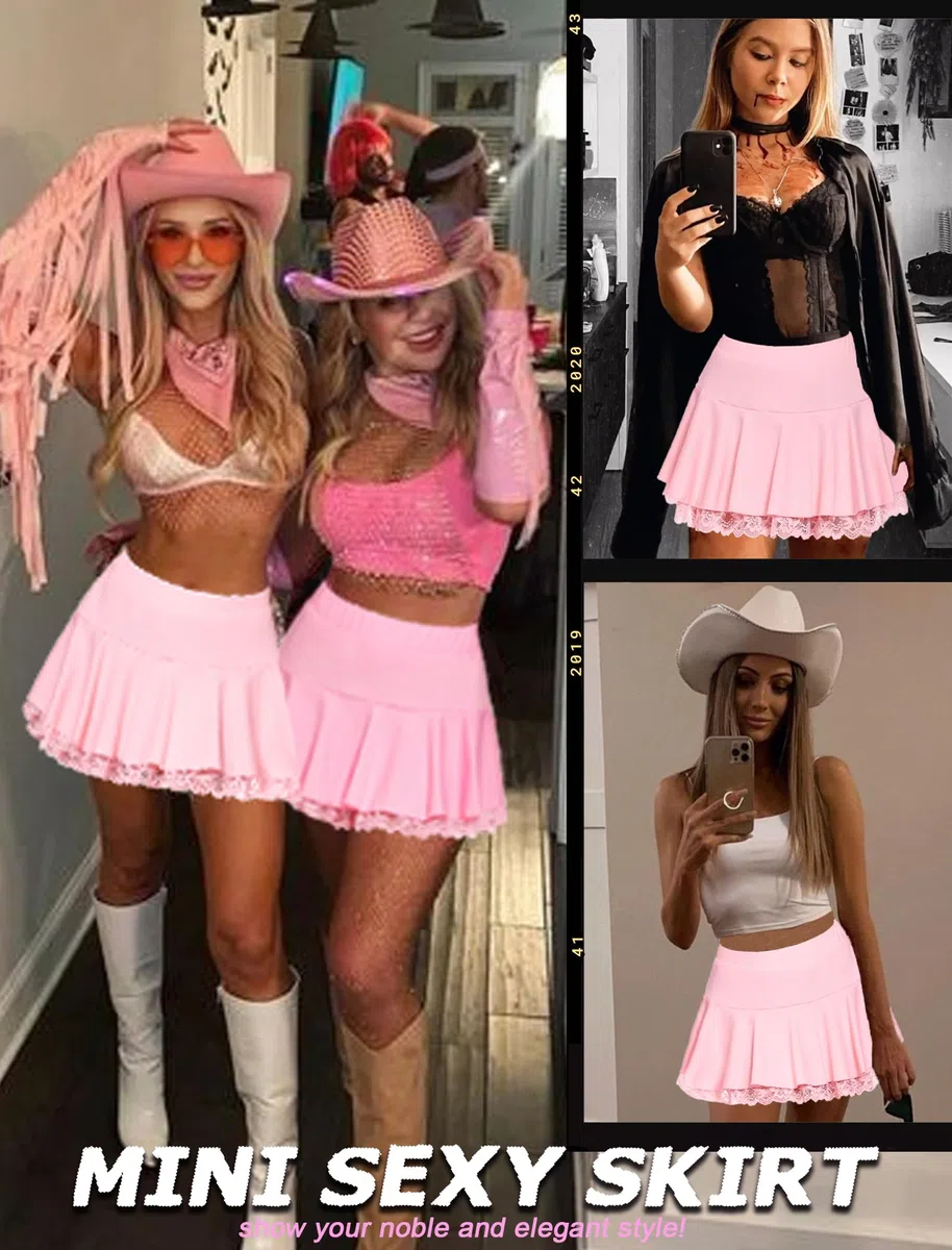 Avidlove Donna Mini Gonne Estate Solido Gonna Plissettata Pizzo Arruffato Gonna Sexy Plissettata Corta