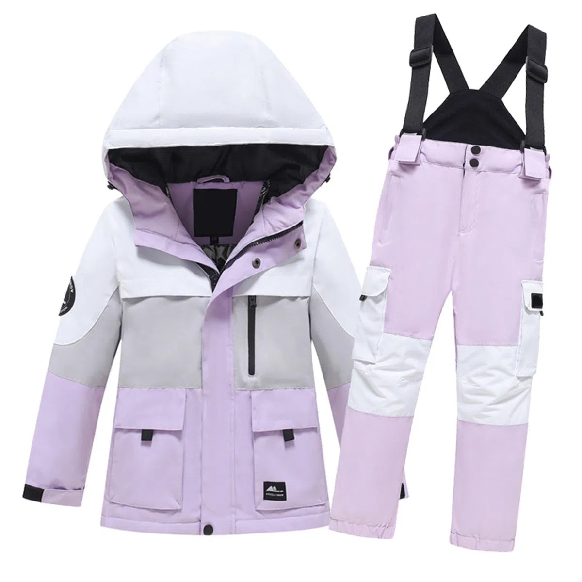 Tuta da sci per bambini e bambine con stampa a maniche lunghe, in velluto ispessito, caldo, antivento e impermeabile, top e pantaloni, 2 pezzi