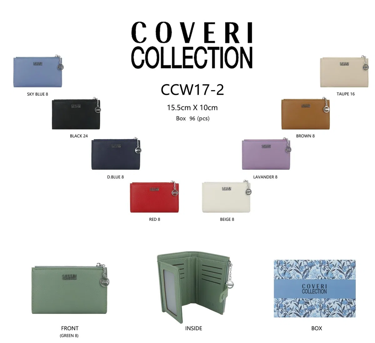 COVERI COLLECTION Portafoglio da Donna, Ecopelle, Art. 17-2 Dimensioni: 15,5 x 10 cm, con Zip e Clip, Scritta Marchio in Metallo (BEIGE/KAKHI)