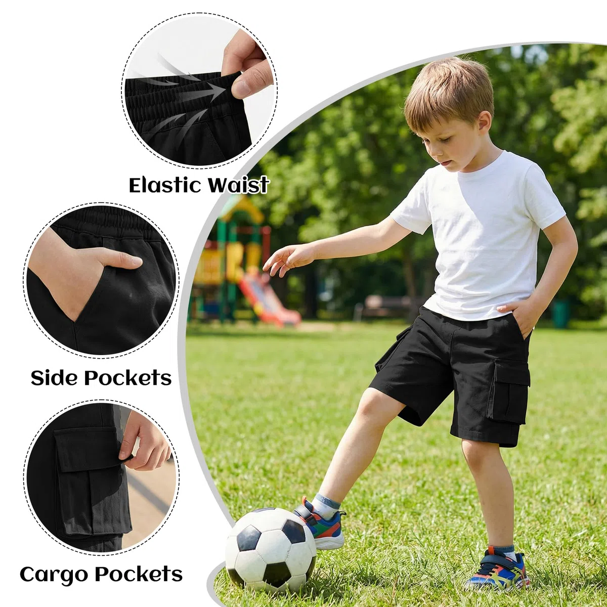 Pantaloncini Cargo Bambino, Ragazzo Estate Leggeri e Traspirante Pantaloni Cargo Corti con Vita Elasticizzata e Multiple Tasche Sportivi Casual Shorts per Ragazzi Bambini 7-15 Anni