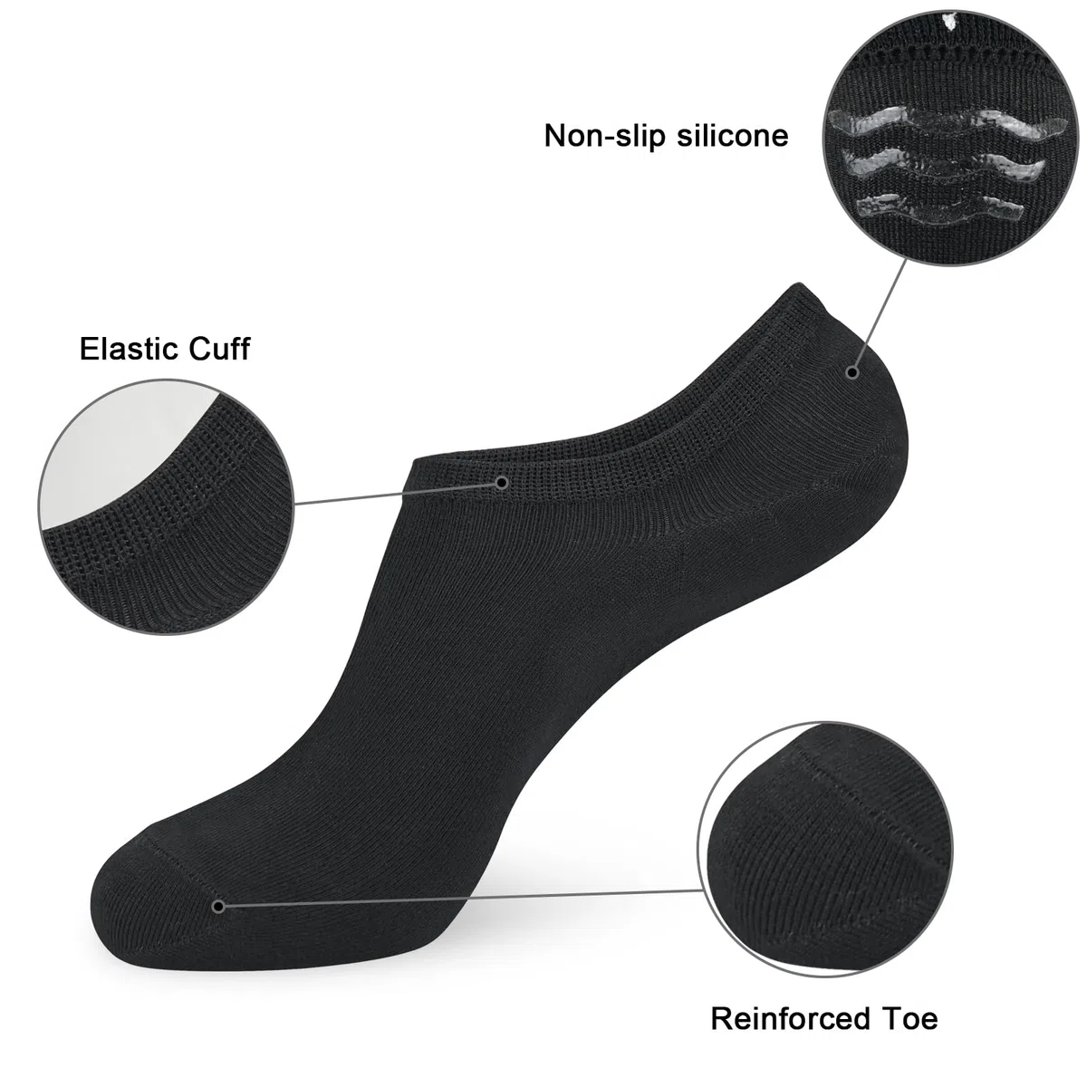 6 paia di calzini da ginnastica in bambù per donne e uomini, calzini alla caviglia, taglio basso, invisibili, antiscivolo, confezione multipla, casual, per sneaker, mocassini e scarpe da barca