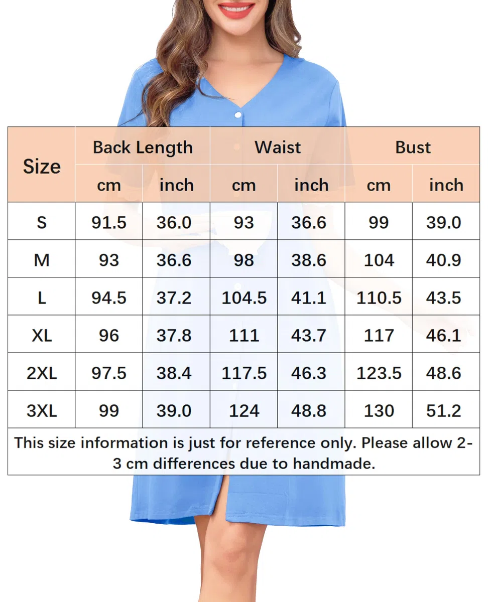 Wikoan Camicia da Notte da Donna Abito Estivo con Scollo a V e Bottoni sul Davanti Camicia da Notte con Bordi in Pizzo S-3XL