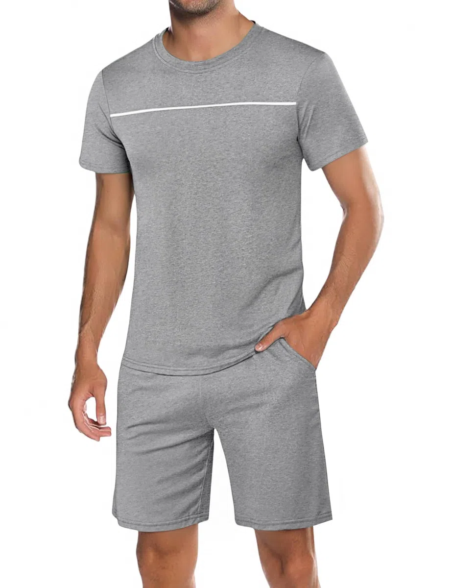 Marvmys Pigiama Uomo Cotone Pigiami Estivo Corto Pyjamas a Maniche Corte Completo Pigiami Due Pezzi Comodo e Traspirante per Casa