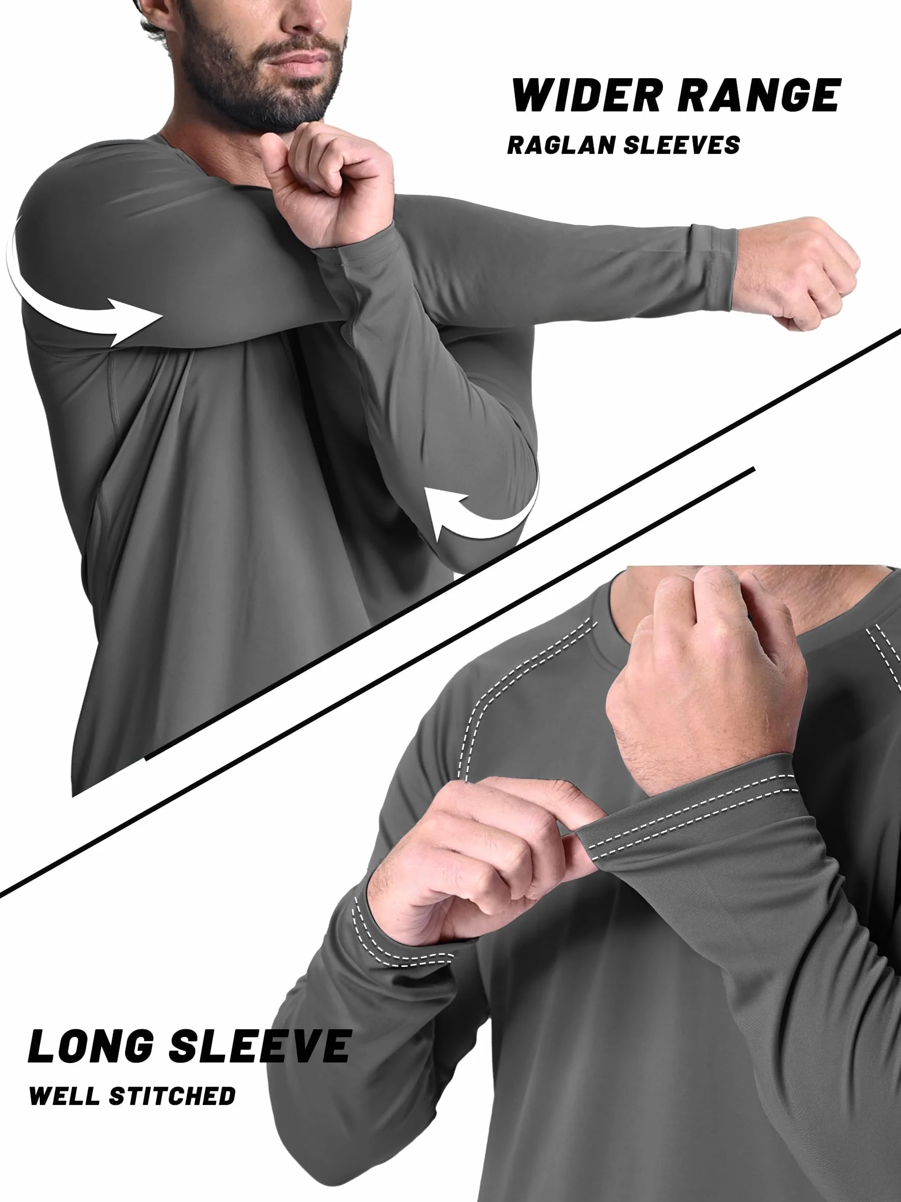 KEFITEVD, maglietta da uomo con protezione UV UPF 50+, a maniche lunghe, ad asciugatura rapida, comoda, estiva, per escursioni, jogging