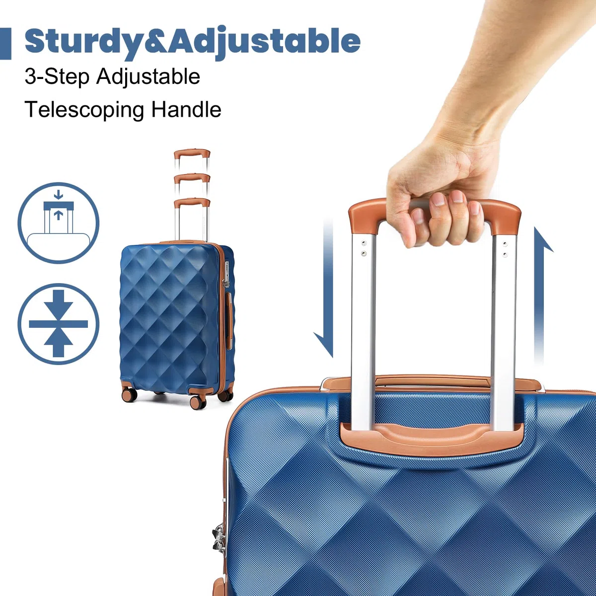 British Traveller Valigia Grande Trolley 74,5CM Valigie Rigida ABS+PC con Rotelle Girevoli e TSA Lucchetto (28pollici, Blu/Marrone)
