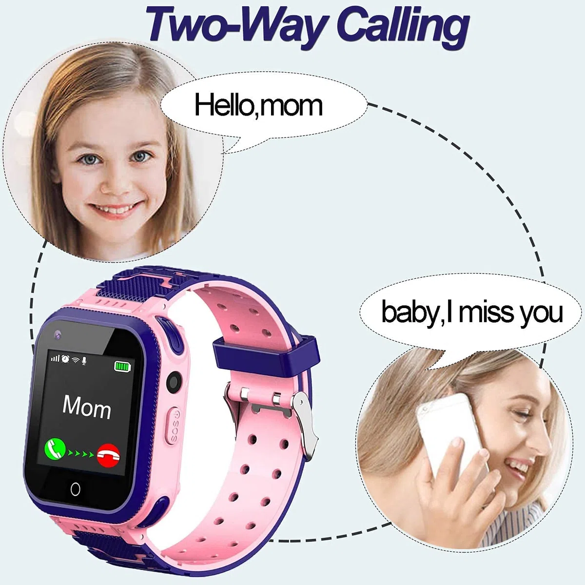 ele ELEOPTION 4G smartwatch per bambini, IP67, impermeabile, con posizione GPS, fotocamera, SOS, chiamata, contapassi, touch screen, video chat Smart Watch per ragazzi e ragazze (rosa T3)