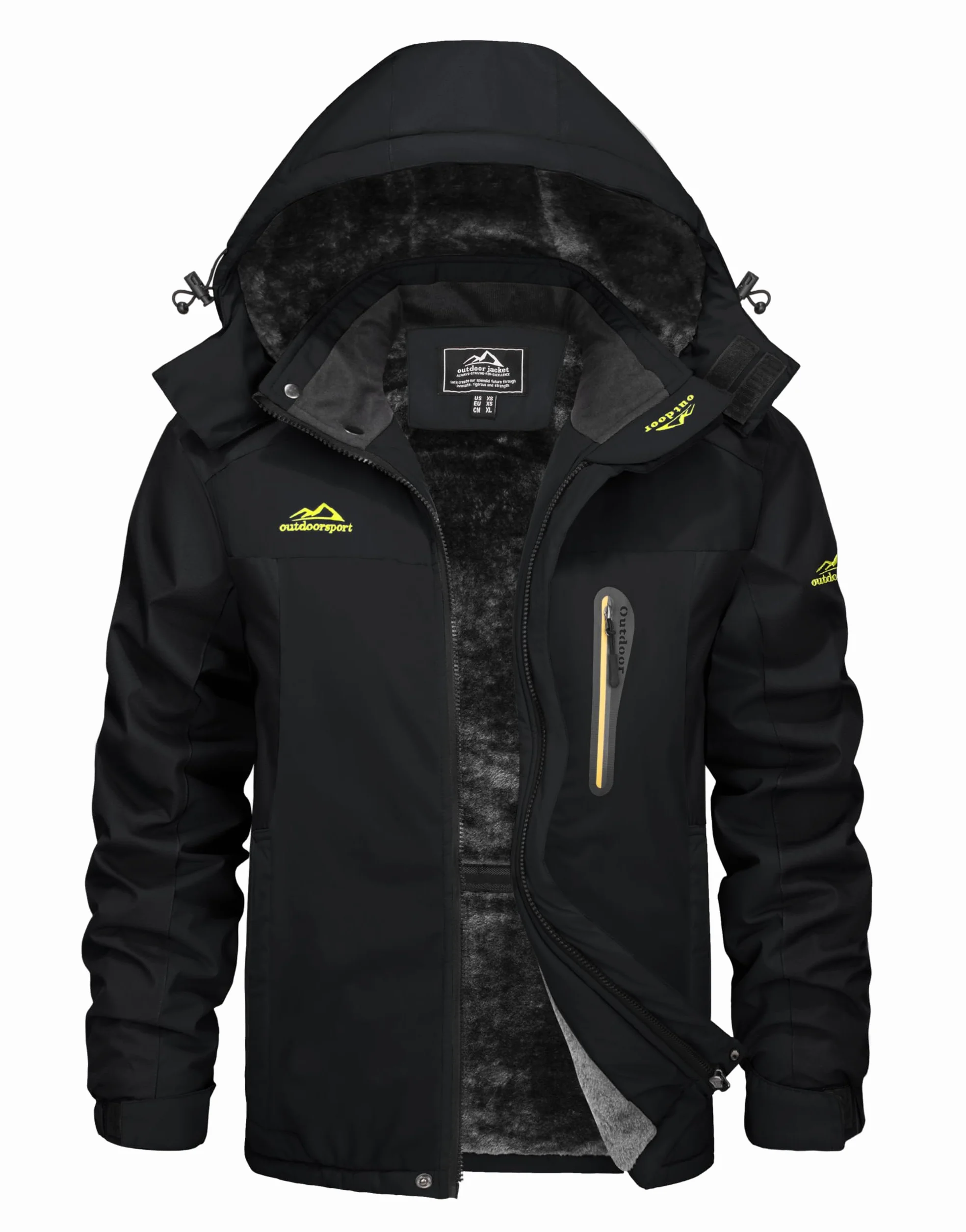 KEFITEVD Giacca da sci invernale da uomo, impermeabile, softshell, in pile, per snowboard, pesca, escursionismo, con cappuccio rimovibile
