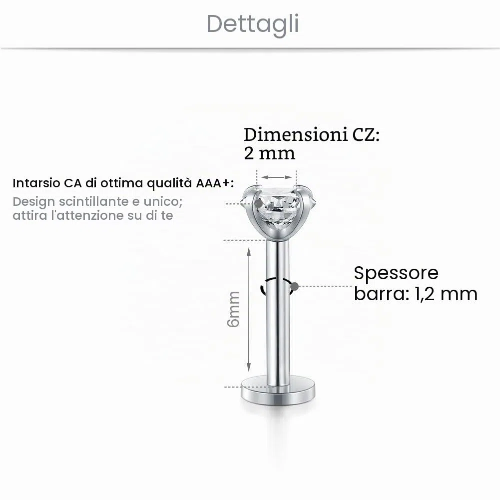 MODRSA 16G 2-4mm Chiaro CZ Labret Piercing Labbro Acciaio Chirurgico Trago Helix Orecchio Piercing Anello 6-10mm 9 Pezzi