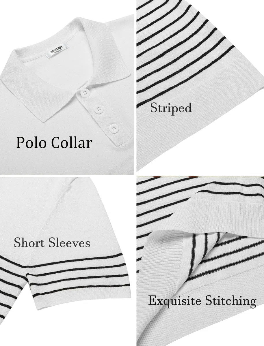 COOFANDY Polo Uomo Righe Maniche Corte Estive Cotone Slim Fit Traspirante Elasticizzato Golf Maglietta Corta Uomo