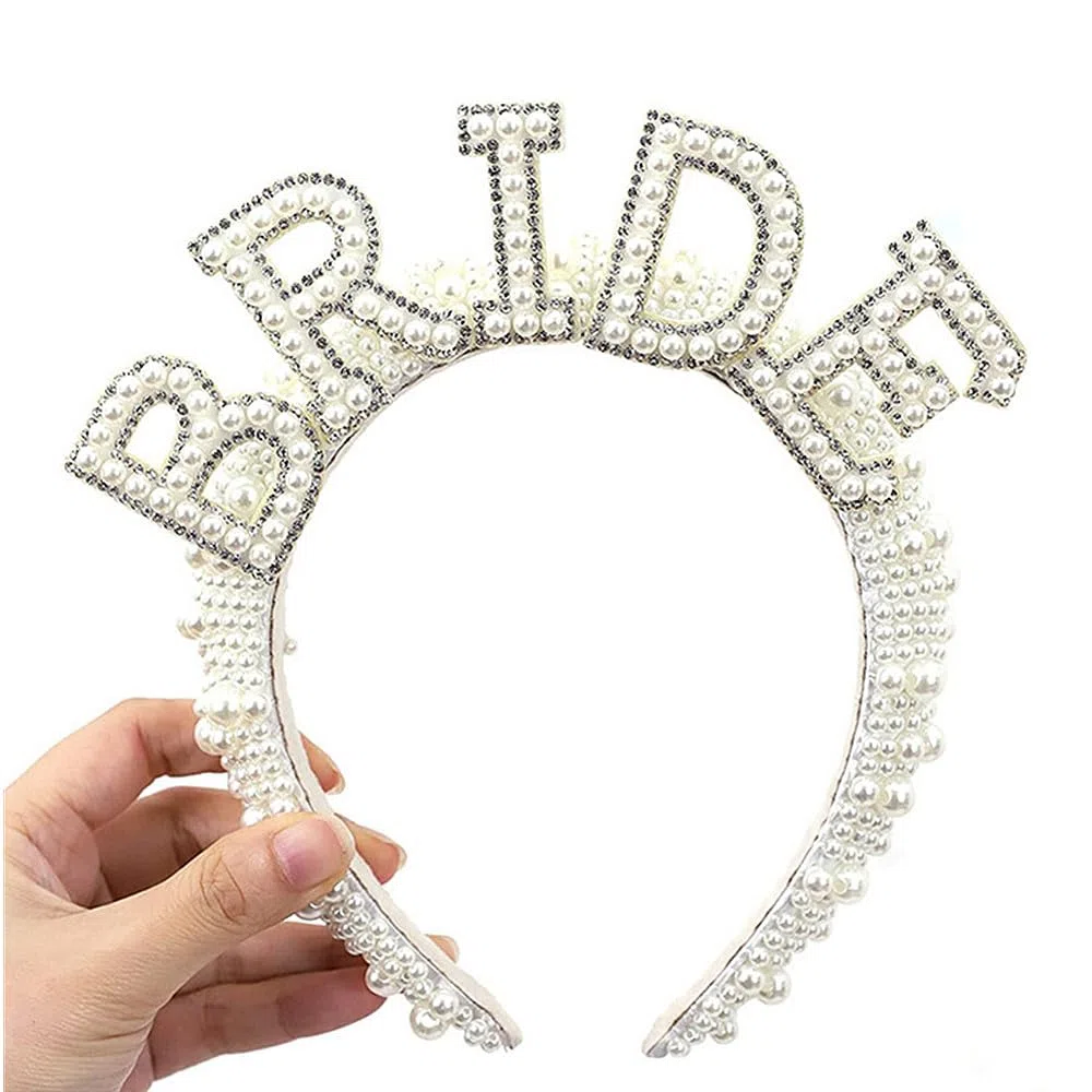 TRIXES - Diadema da sposa con corona decorata di perle per donna, accessorio per costume da addio al nubilato, accessorio