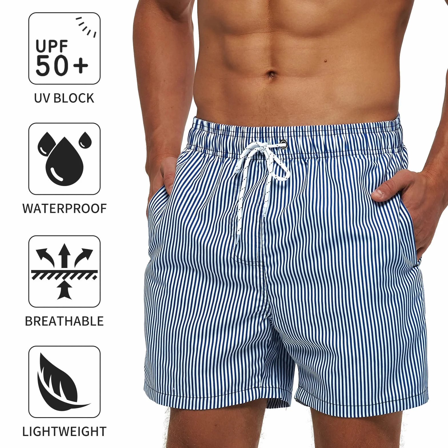 Costume Uomo Mare Costumi da Bagno Uomo Traspirante ad Asciugatura Rapida con 3 Tasche Pantaloncini da Bagno con Fodera in Rete e Coulisse Regolabile