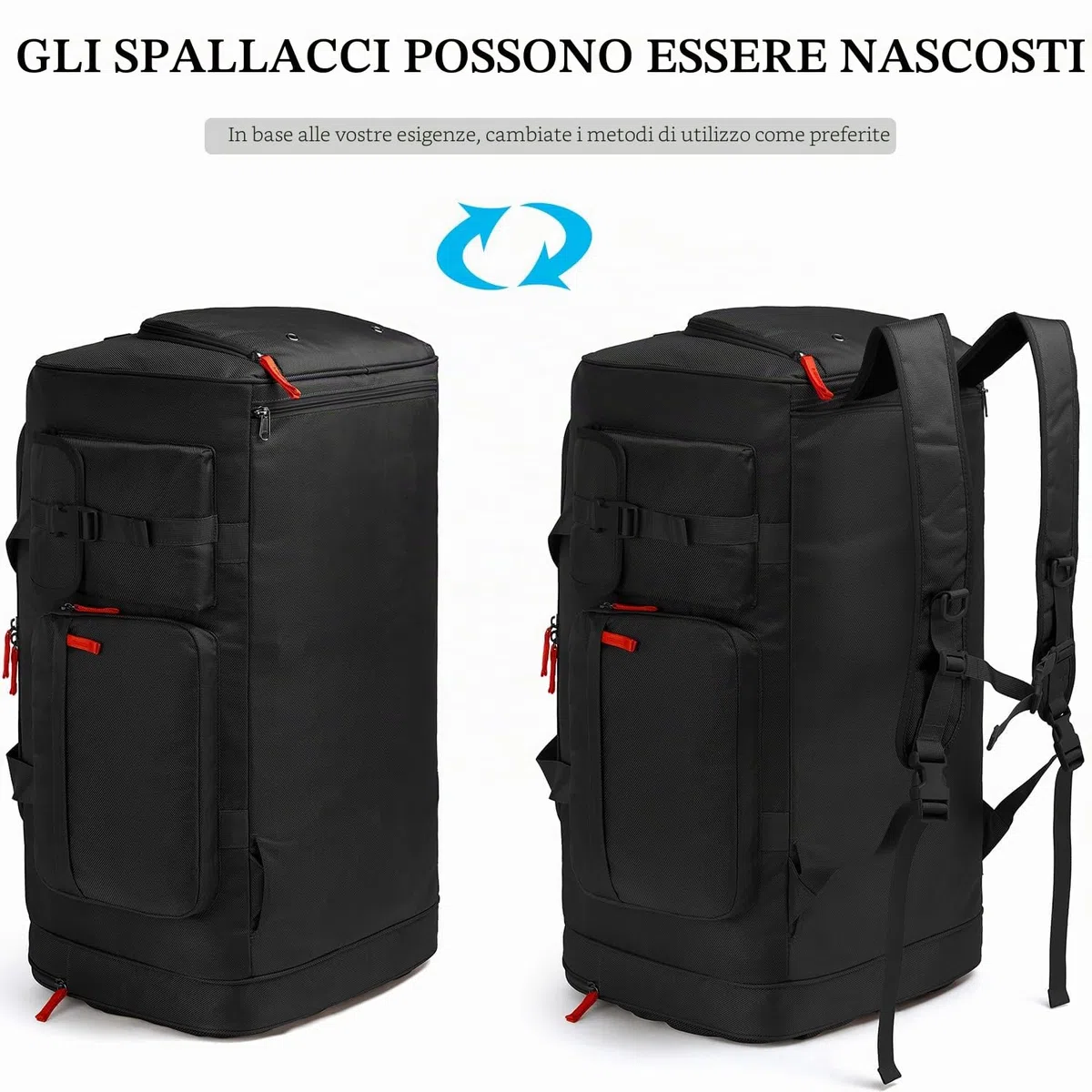 Borsa da Viaggio e Borsone Sportiva da Uomo 70L Grande Zaino Palestra con Porta Scarpe per Viaggio, Campeggio, Sport, Nero