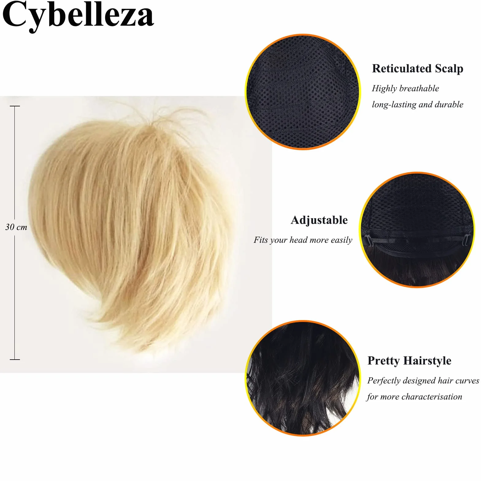 Parrucca sintetica corta per cosplay, capelli corti biondi, ricci, lisci, a strati, soffice, per feste in costume, con cuffia inclusa, biondo lino