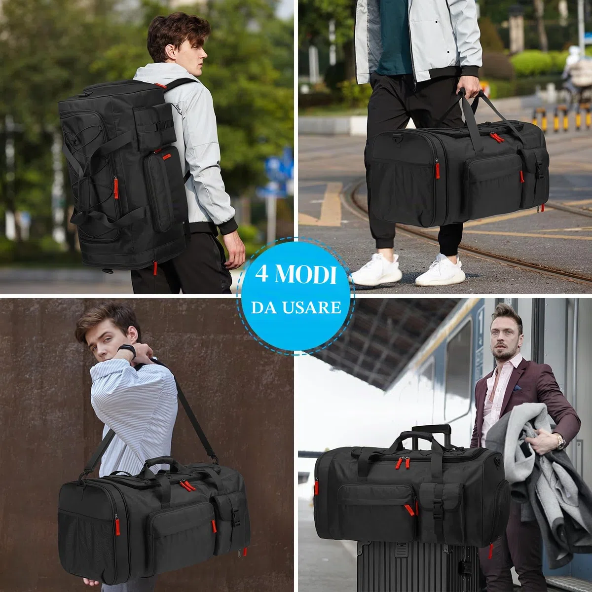 Borsa da Viaggio e Borsone Sportiva da Uomo 70L Grande Zaino Palestra con Porta Scarpe per Viaggio, Campeggio, Sport, Nero