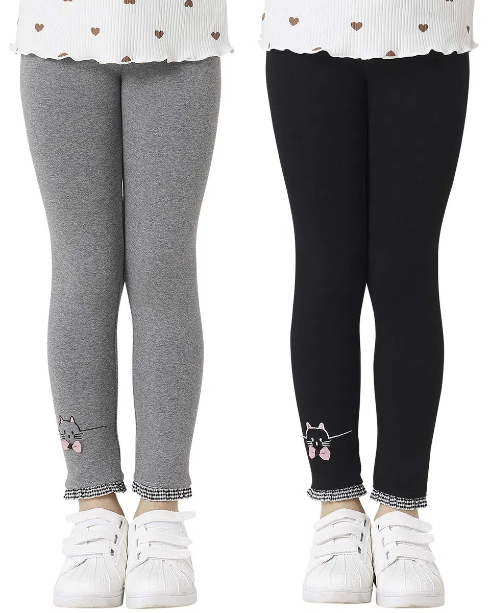 Adorel Leggings Pantaloni Lunghi Cotone Gatto Bambina Confezione da 2