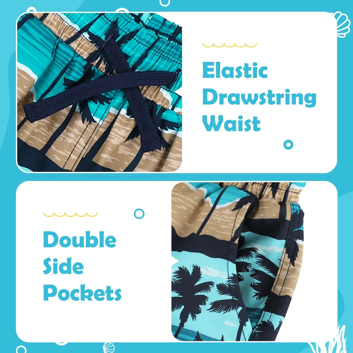 LACOFIA 2 Pezzi Pantaloncini da Bagno Bambino 2 in 1 Costume da Bagno con Fodera a Compressione Boxer Costume da Piscina Spiaggia Ragazzi con Elastico Vita Asciugatura Rapida 2~14 Anni