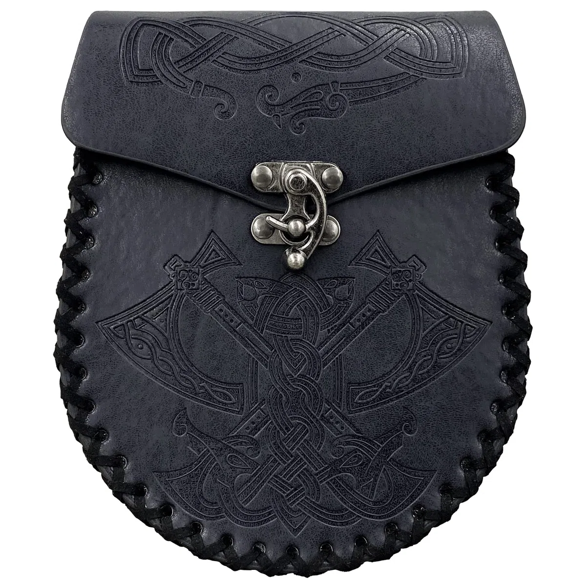 HiiFeuer Marsupio Nordico Goffrato in Ecopelle, Con Tasca Laterale, Stile che Ricorda il Medioevo, Marsupio Vintage per LARP Ren Faire