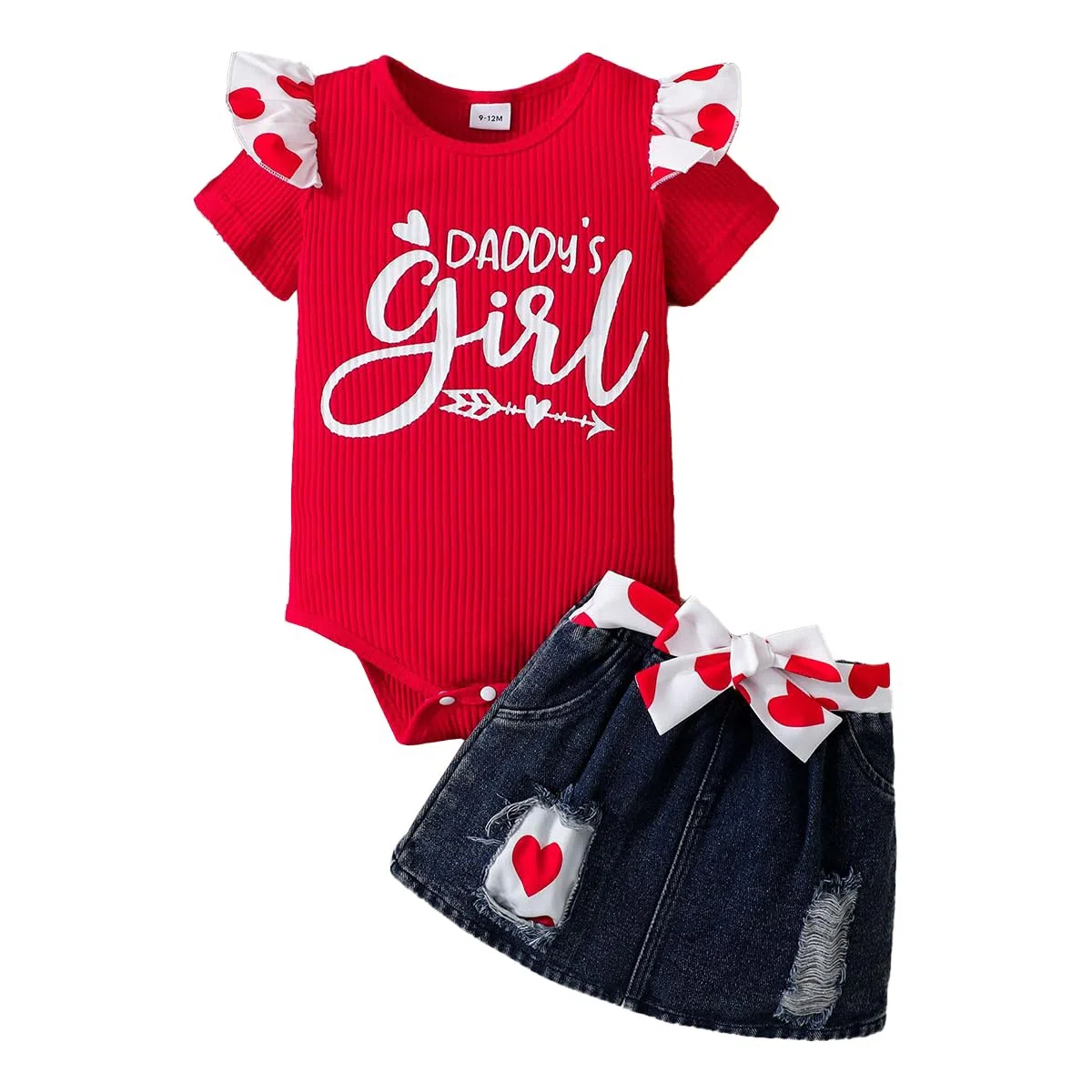 Vestiti Set per Neonata Manica Corta/Lunga Stampa a Lettere Tutina a Coste +Gonna in Denim Abbigliamento per Neonati Estivi Autunno Outfit 0-18 Mesi
