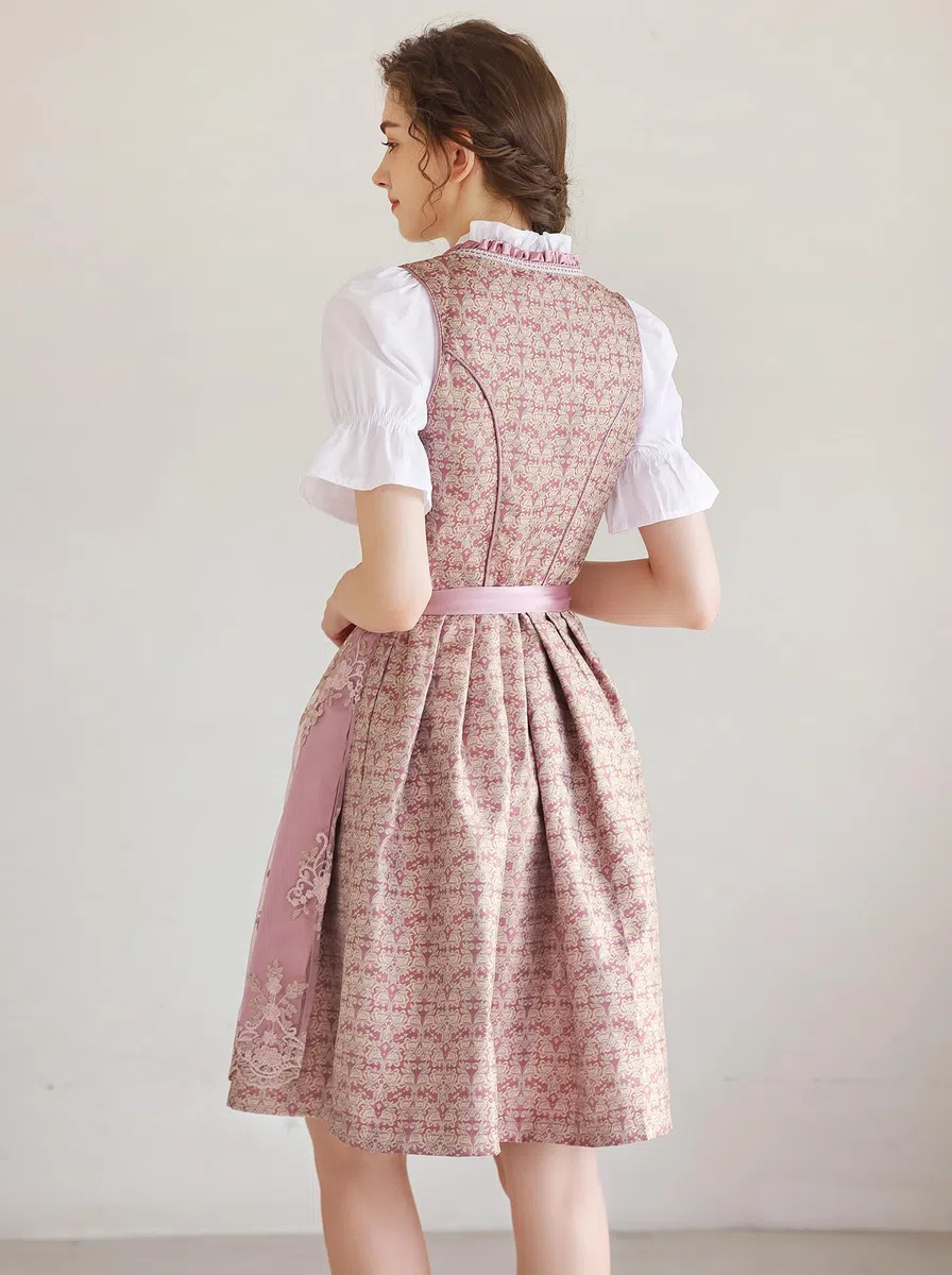 EIISSION Dirndl da Donna Midi in Esclusiva Collezione con Grembiule Rosa