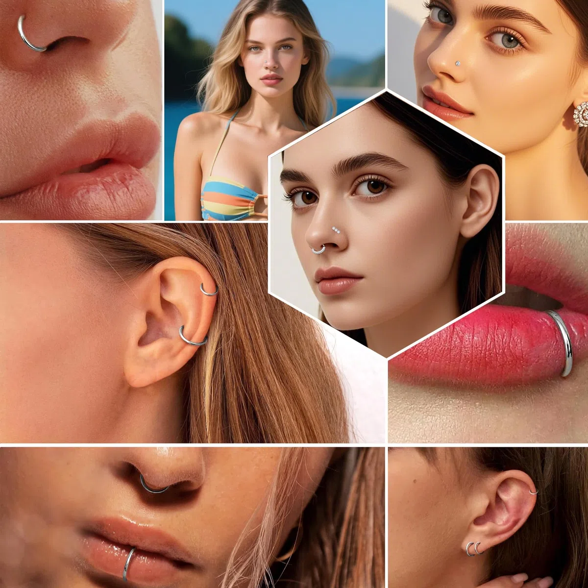 LAURITAMI 6 Pezzi 20G Piercing Naso Acciaio Inossidabile,Cerchio Anello Septum Clicker 8mm 10mm e L Forma Vite Forma Piercing Naso Oro Argento Brillantino Con Zirconi Gioielli per Donne Uomini