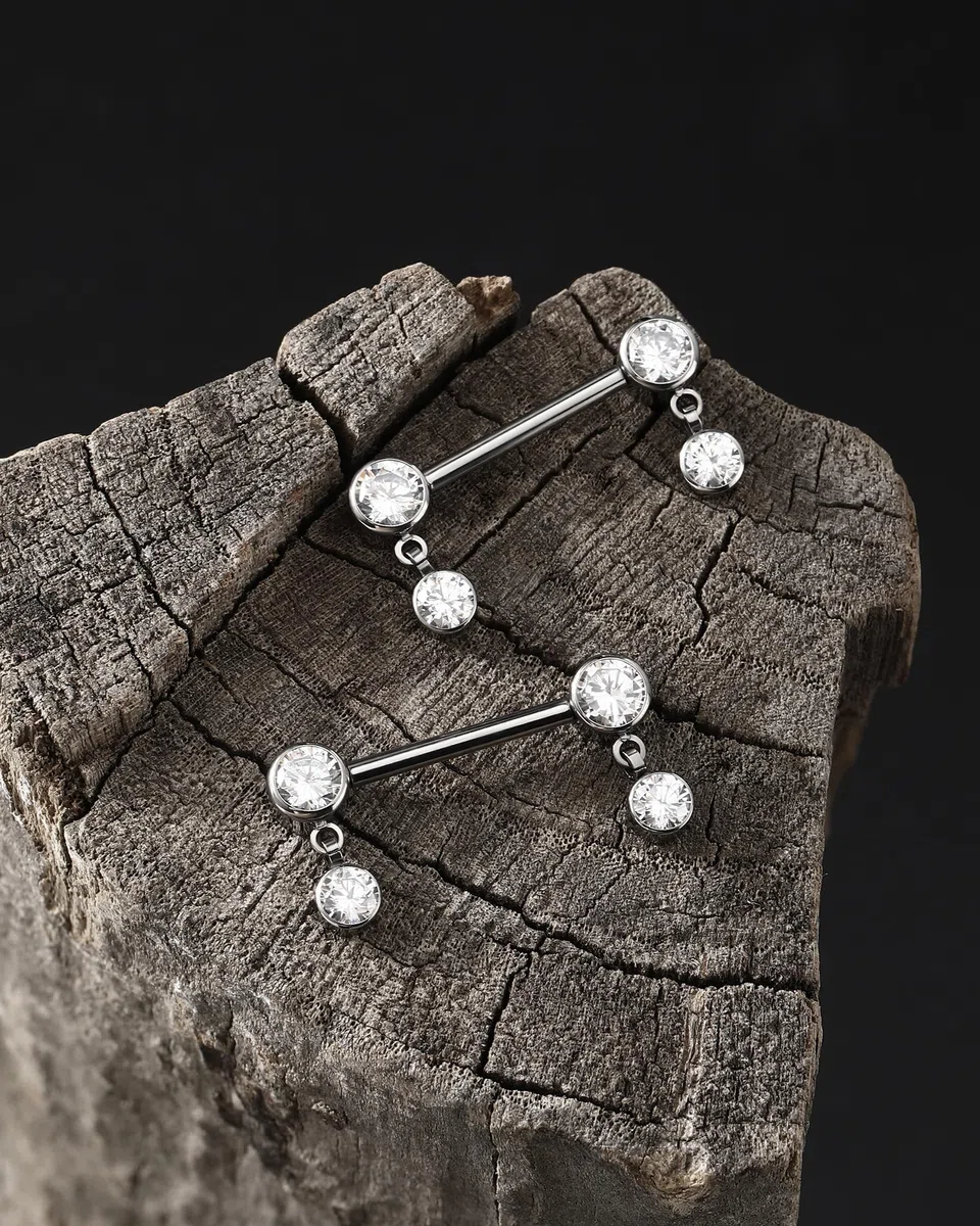 Jewseen Piercing per capezzolo, in titanio, con filettatura interna, per capezzolo, barretta dritta, 14 g, per capezzoli, Titanio Zirconia cubica