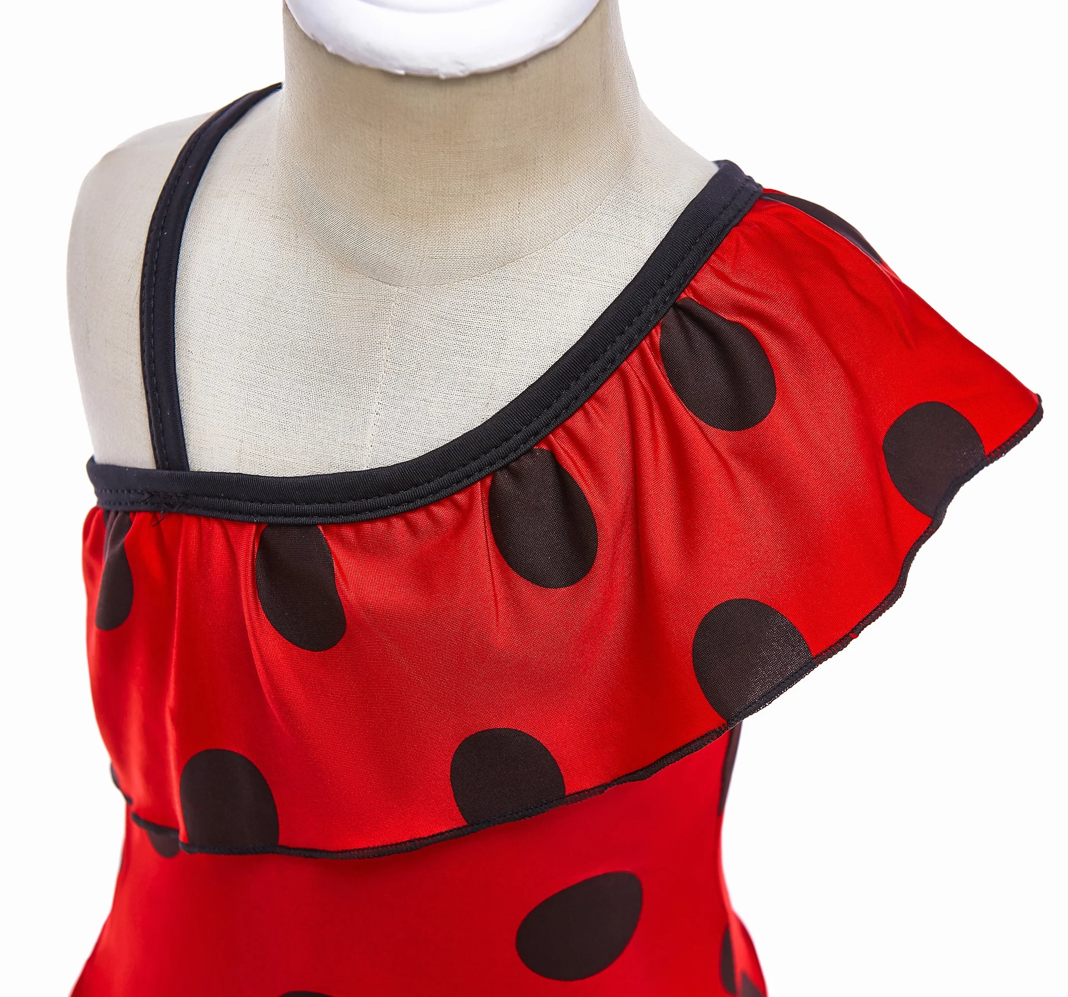 Lito Angels - Costume da Bagno Intero Ladybug Coccinella per Bambine, Pois Rossi, Monospalla con Gonna, Taglia