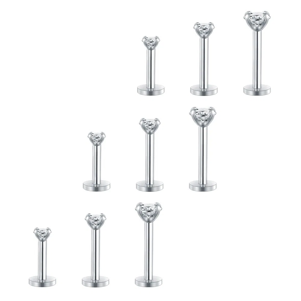 MODRSA 16G 2-4mm Chiaro CZ Labret Piercing Labbro Acciaio Chirurgico Trago Helix Orecchio Piercing Anello 6-10mm 9 Pezzi