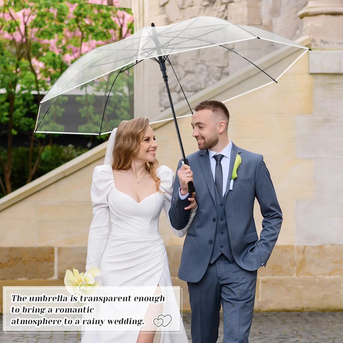 Weewooday 2 Pezzi Ombrelli Trasparenti Grande XXL Automatico Elegante con Pulsante Ombrello da Sposa Antivento Impermeabile para Partner