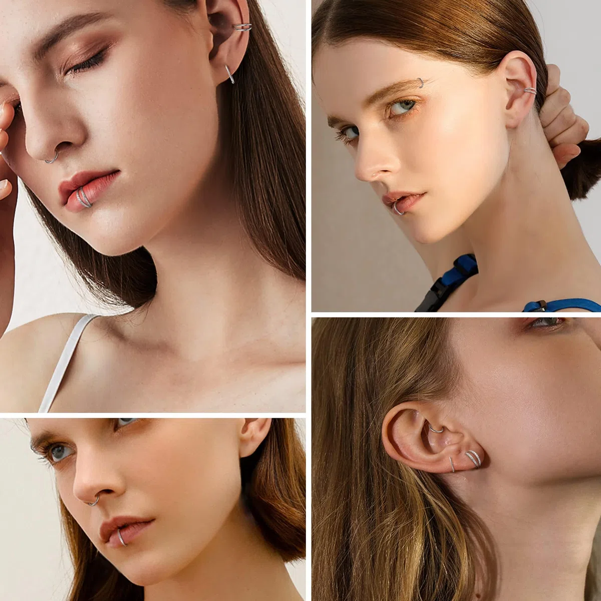 Diamday 5 Pezzi di Piercing al Naso in Acciaio Chirurgico 18G 16G per Donne Anelli a Forma di Fiocco con Zirconia Anelli di Setto Articolati con Chiusura a Scatto Gioielli per Piercing 8mm 10mm
