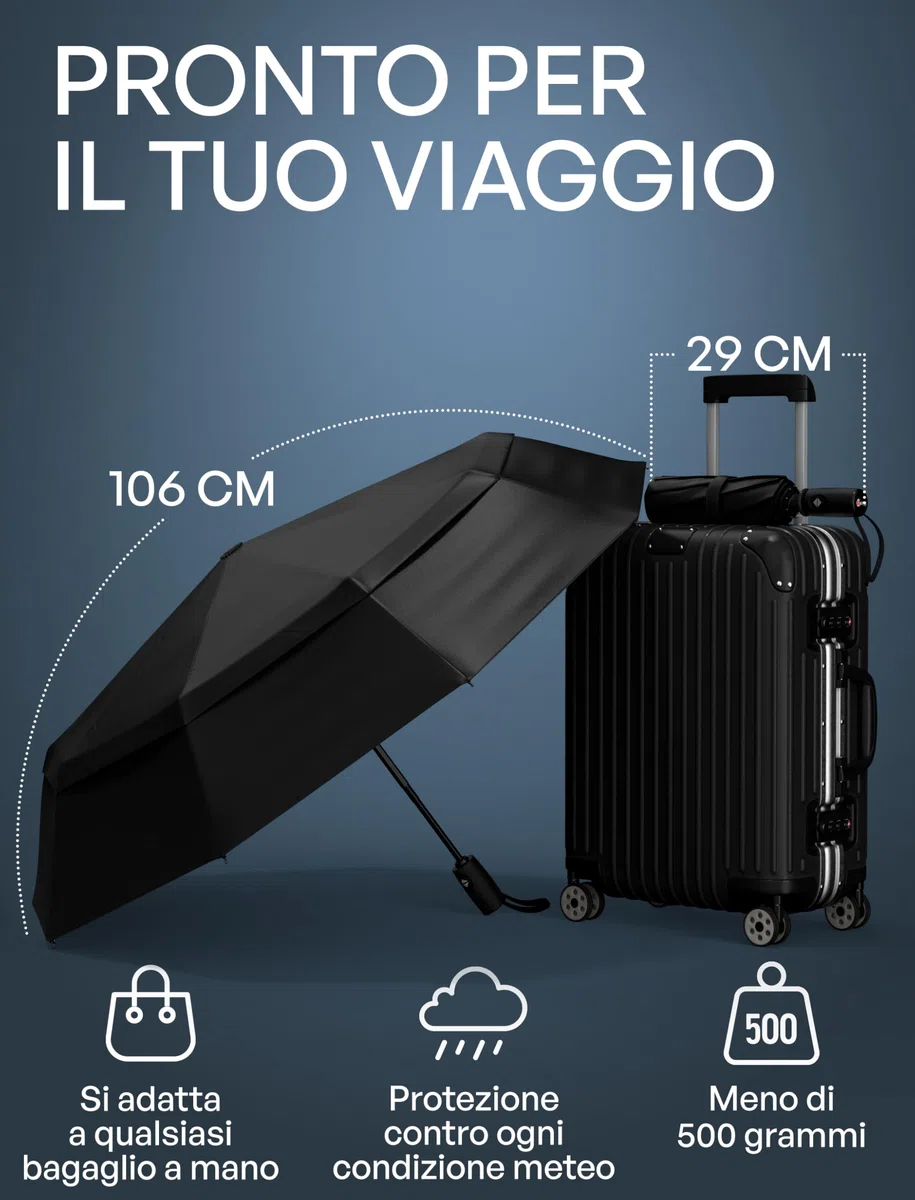 Repel Umbrella Ombrello Pieghevole AntiventoCompatto e Resistente – Apri e Chiudi Automatico - Struttura in Fibra di Vetro, Telo Impermeabile – Ombrello Portatile Perfetto per Zaino, Borsa e Viaggi