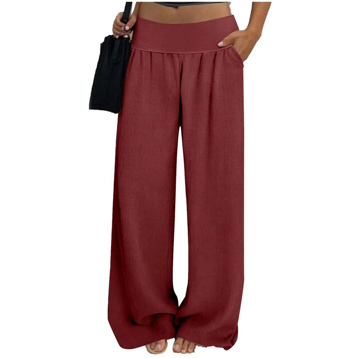 Pantaloni Donna Lino Larghi Pantalone Estivi Fluidi Vita Alta Pantalone Casual per Business Pantaloni con Tasca Gamba Larga Pants Comodi Elastico per Ufficio Pant Taglie Forti e Coulisse Regolabile