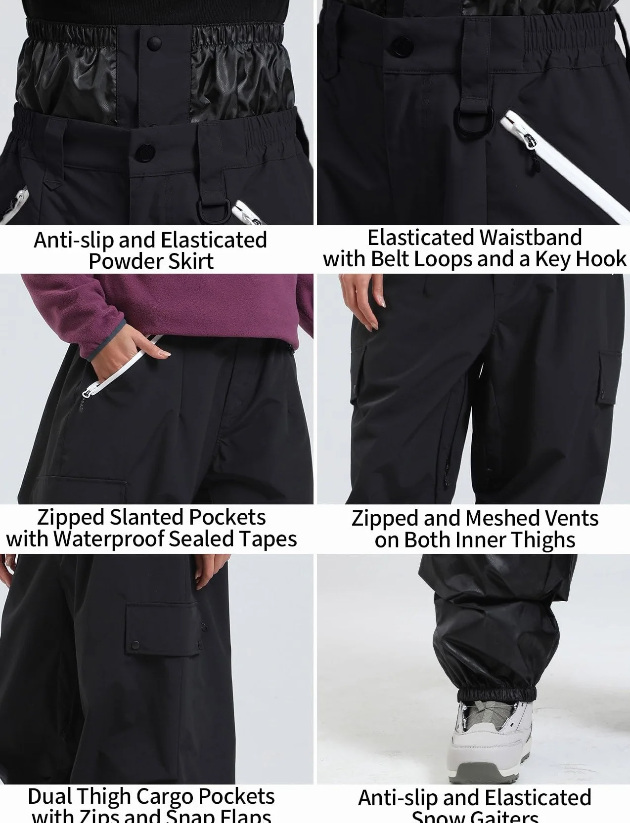 GSOU SNOW Uomo Donna Pantaloni da Sci Baggy Pantaloni da Snowboard Larghi Pantaloni da Neve Oversize - Multitasche Impermeabile Antivento Traspirante Calda