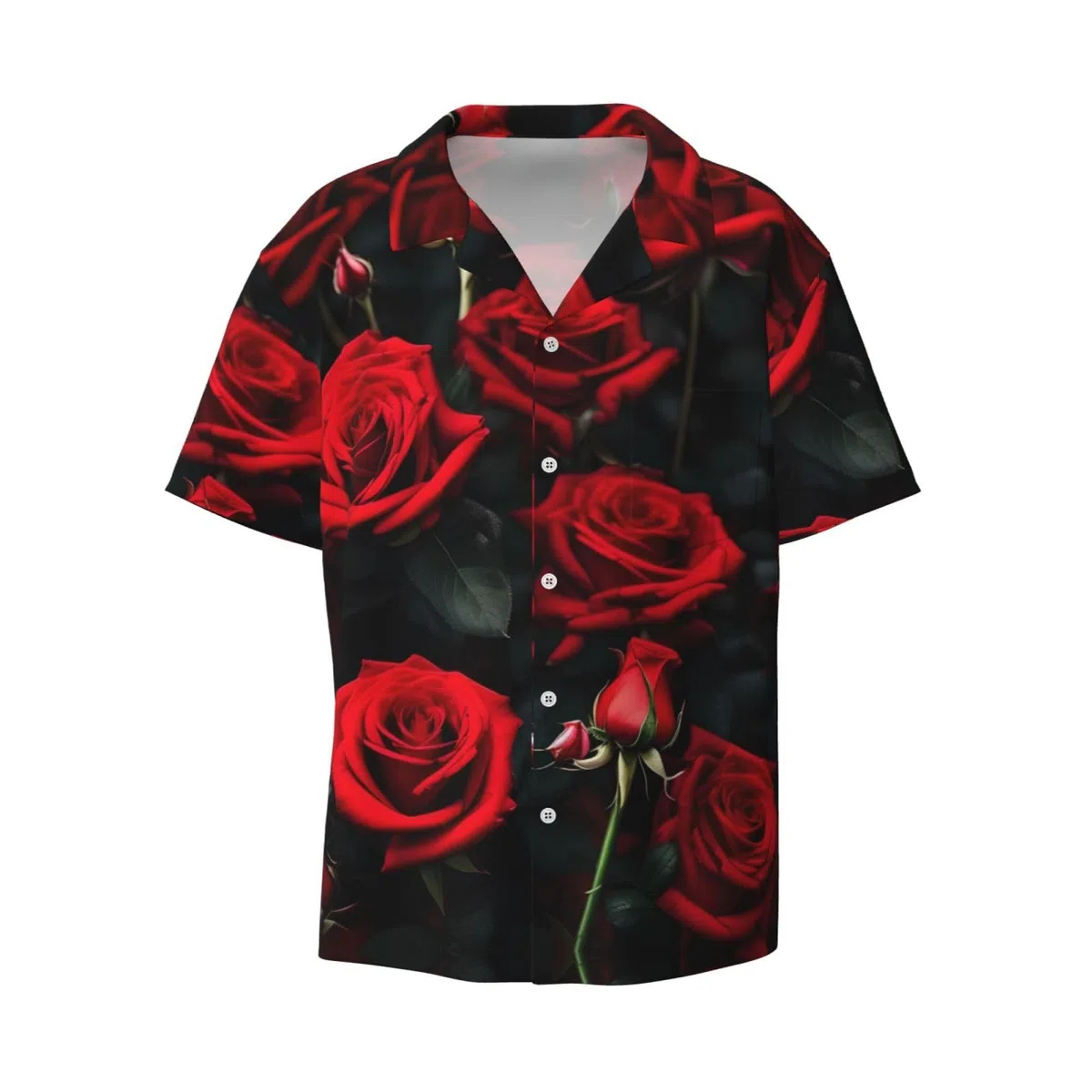 Camicie da uomo con fiori di rosa, stili classici hawaiani e cubani, abbigliamento casual e da vacanza, camicie a maniche corte da uomo con bottoni