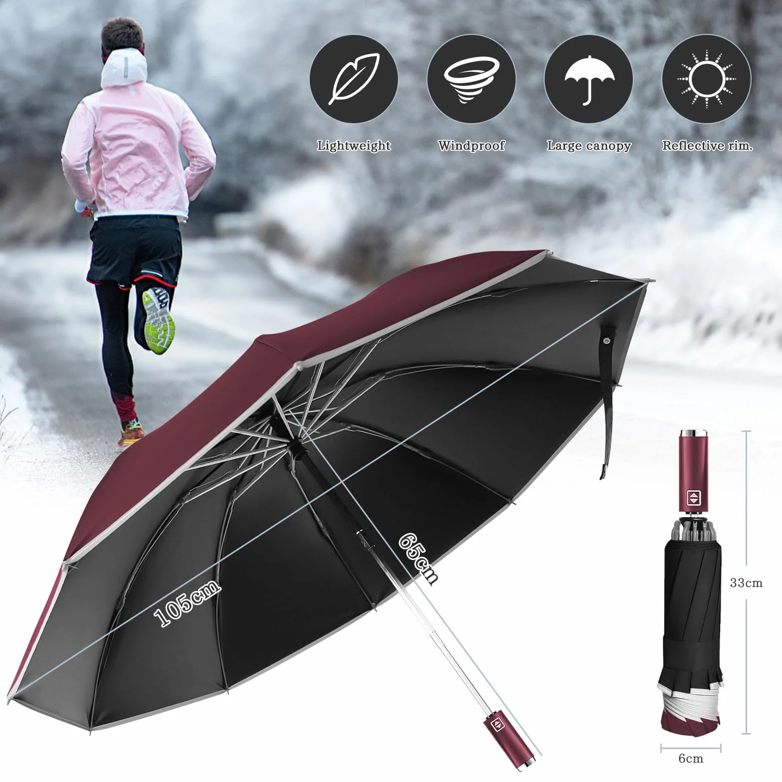 Ombrello Inverso Automatico, Ombrello Pieghevole Antivento, Ombrello Grande da Pioggia 10 Stecche Rinforzate per Uomo e Donna, Diametro 105cm
